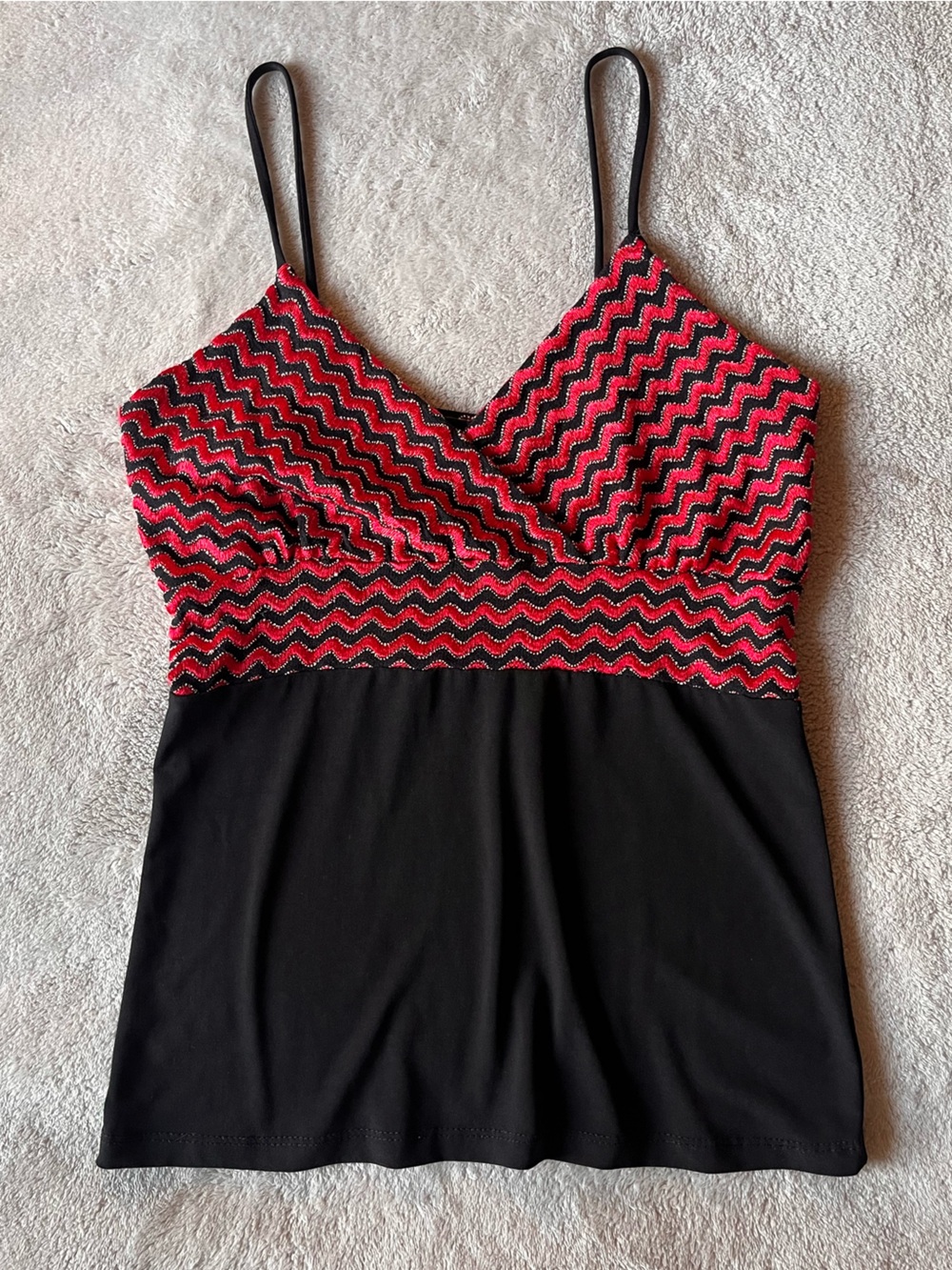 Vintage Marianne Black and Red Chevron Tank Camisole